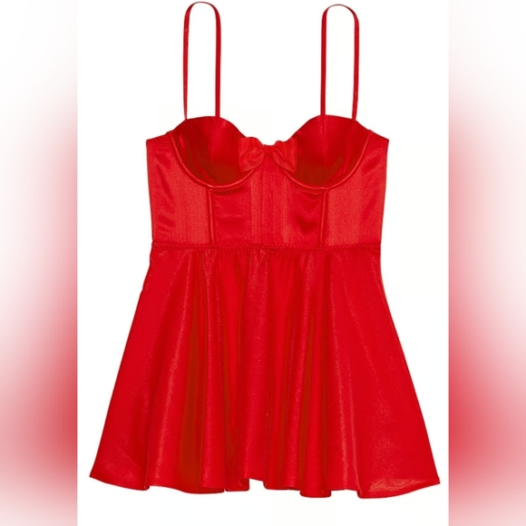 💋 Victoria's Secret: Bow-Topped Bustier Slip Dress, Lipstick Red, Sz Small, NWT - Picture 6 of 12